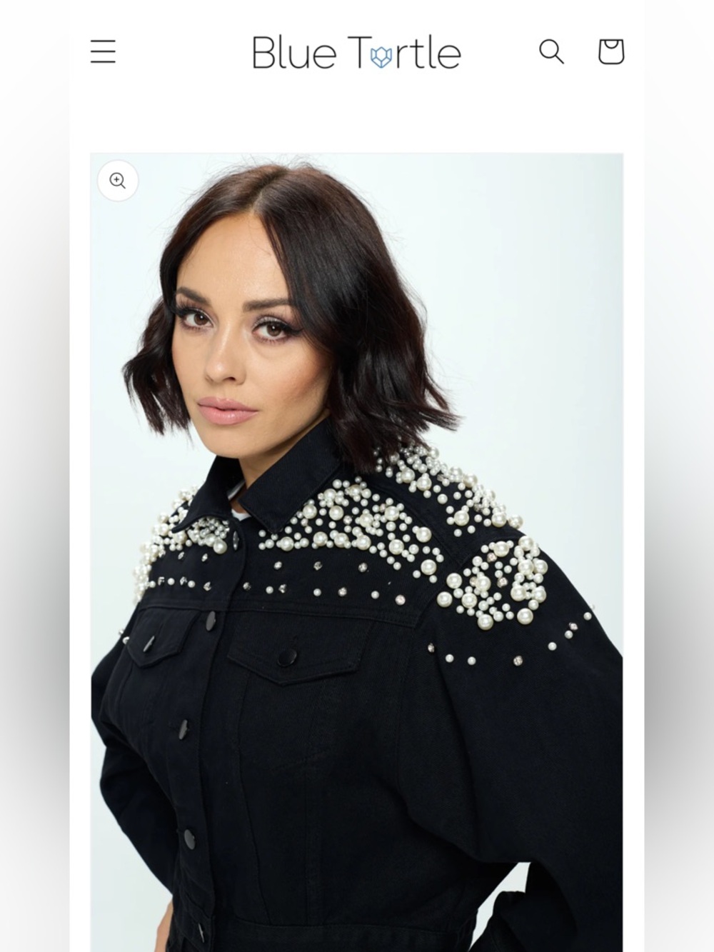 Black Pearl-Embellished Cropped Denim Jacket